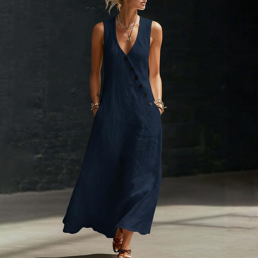 Women's Dress Mid-length Casual Flowy Dresses V-neck Vocation Boho Beach Dress