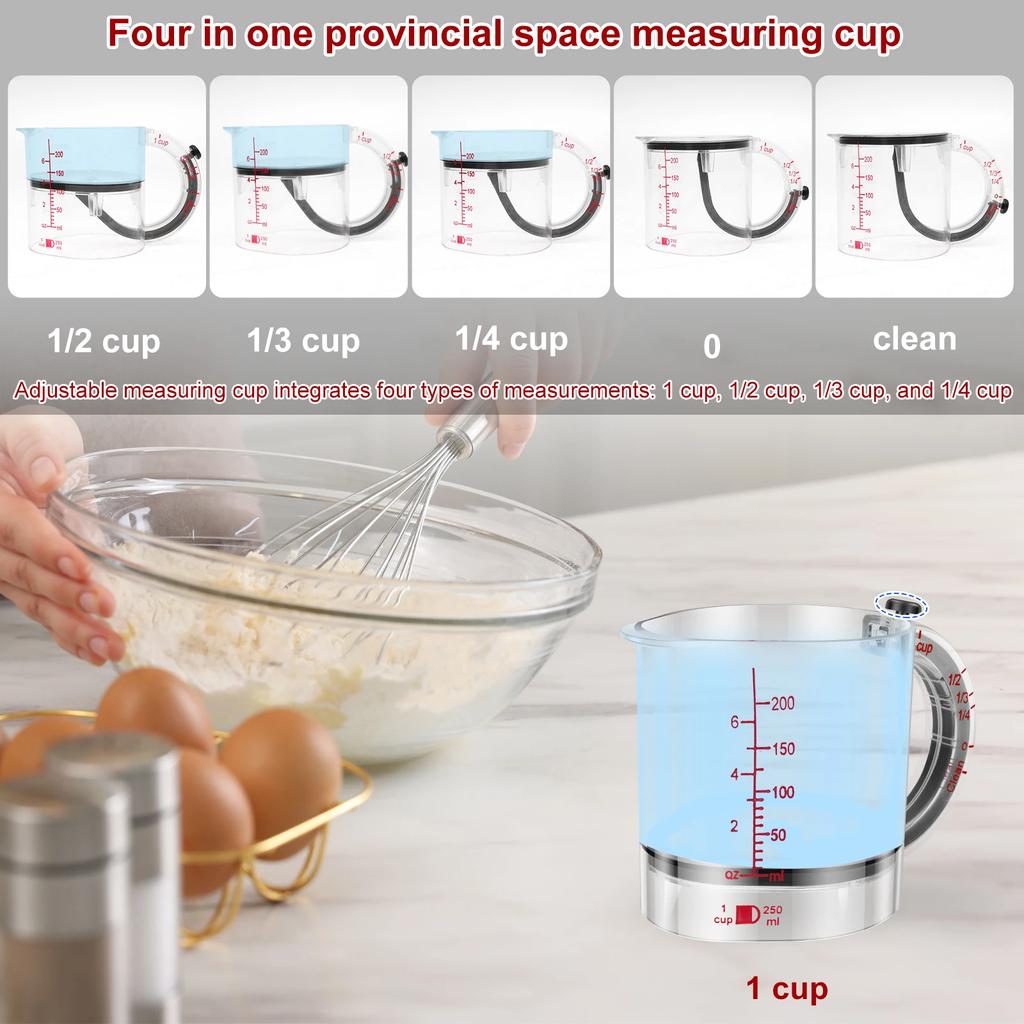 Adjustable Measuring Cup Multi-functional 4in1 Push Type Measuring Cup Seal Base Measure Cube Cups for Cooking Kitchen Accessory