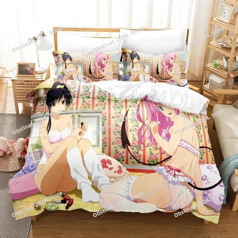 Anime Yami To LOVE Ru Bettwäscheset Bettbezug Bettset Steppdecke Kissenbezug Bettdecke King Queen Größe Jungen Erwachsene Heimtextilien