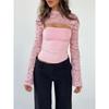 Women's Cutout Crop Top Long Lace Sleeve Slim Fit Party Going Out Top