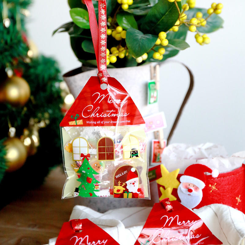 50Pcs Cute Christmas Cellophane Treat Bags Small Clear Gift Candy Cookie Goodies Bag for Holiday Party Favors