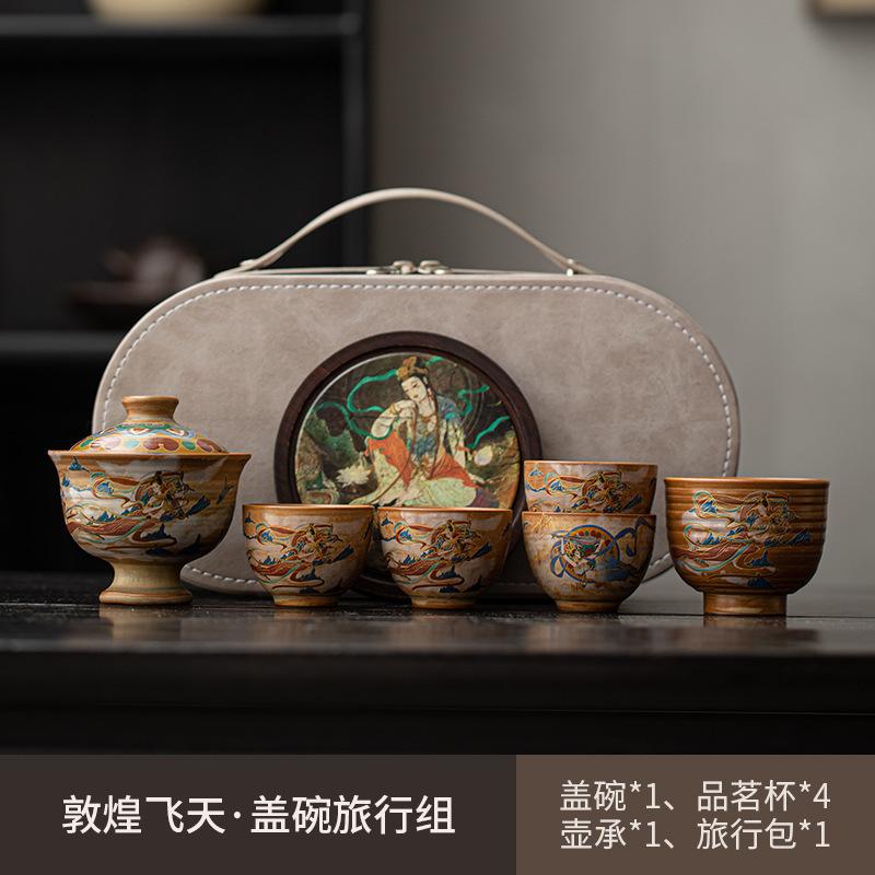 

Chinse Dunhuang Buddha Ceramic Tea Set Complete Set Aesthetic Tea Ceremony Set Tea Soaking Gaiwan And Tea Cup Set Teaware Craft