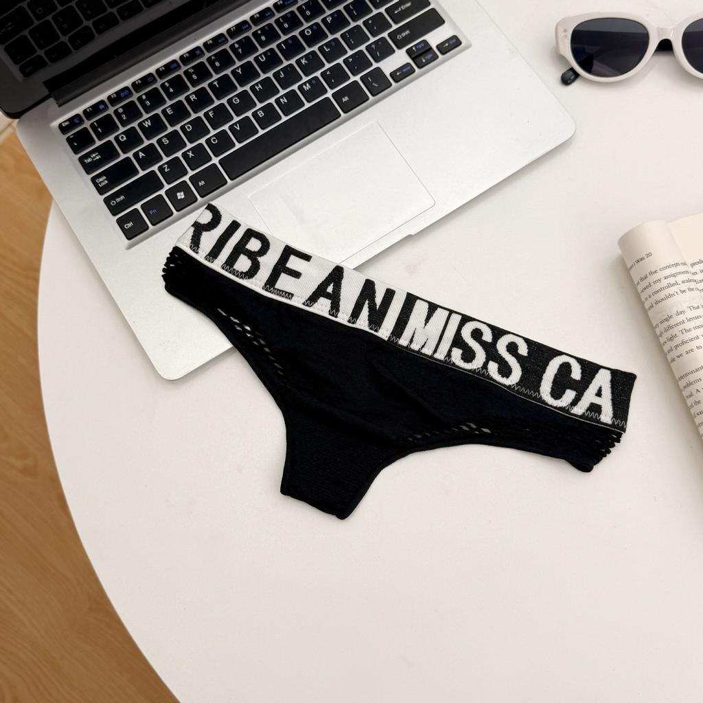 Damen Frühling und Sommer Einfacher Buchstaben Hoher Elastischer Bund Kopf Hohl Tiefe Taille Reiner Baumwollzwickel Dreiecksunterwäsche