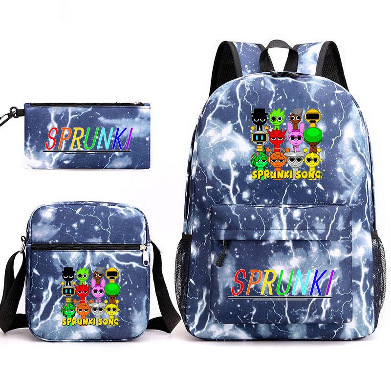 New rhythm box Sprunki music game schoolbag backpack pencil bag three-piece set student heat transfer backpack