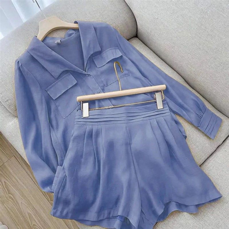 Spring Shirt Two Piece Set For Women Summer Shorts 2 Piece S