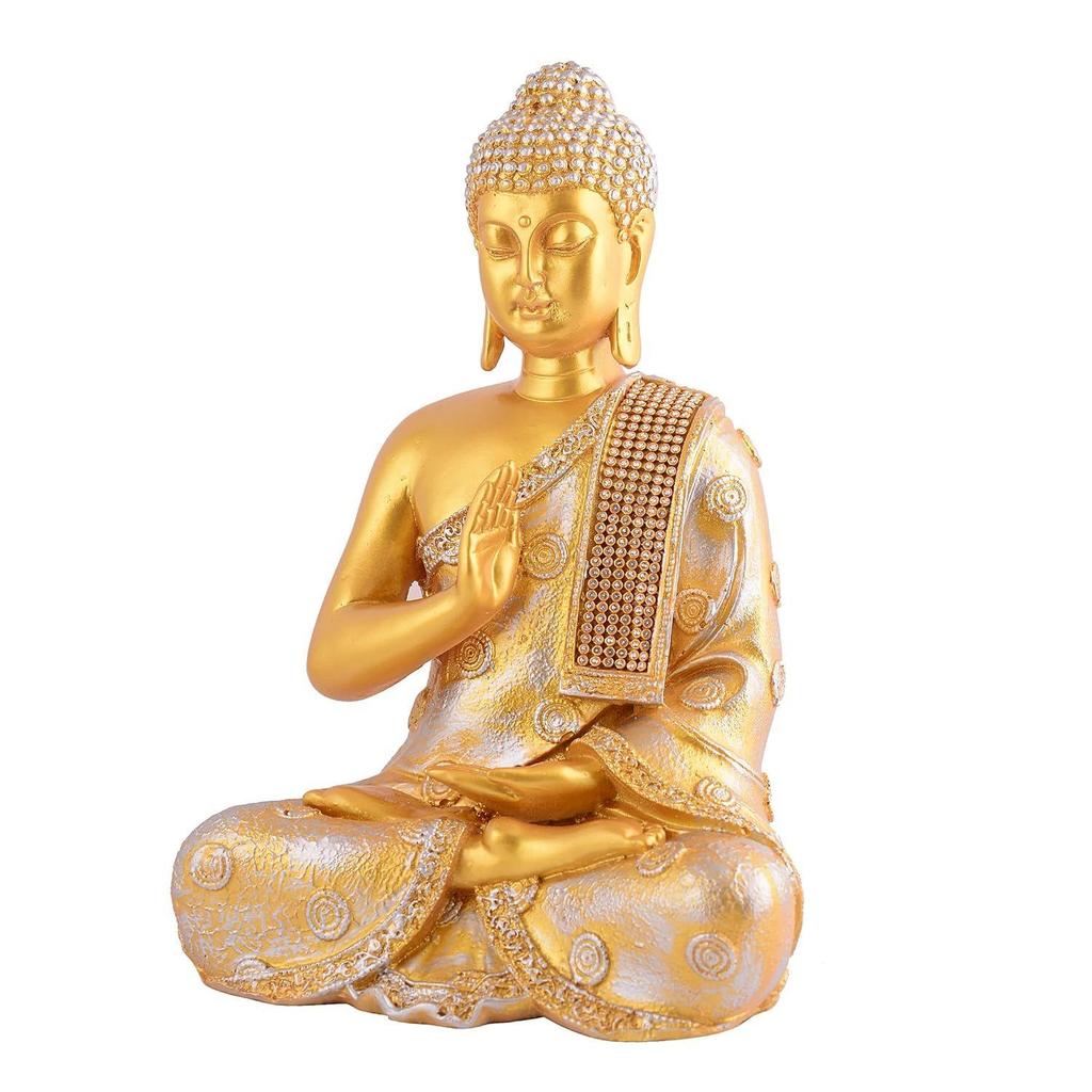 Samadhi Buddha Showpiece for Home & Office Decor Gift Itam(11 Inch Golden)