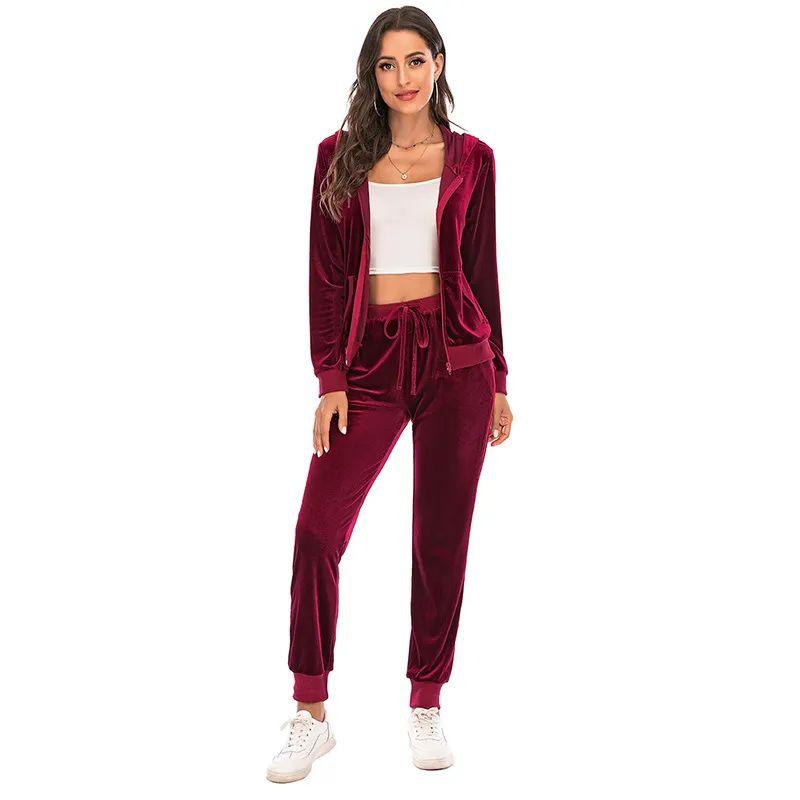 

European and American 2025 Spring and Autumn Winter Set Women Blazer Casual Fashion Women s Autumn Wear Hoodie Sports Wine Red XL