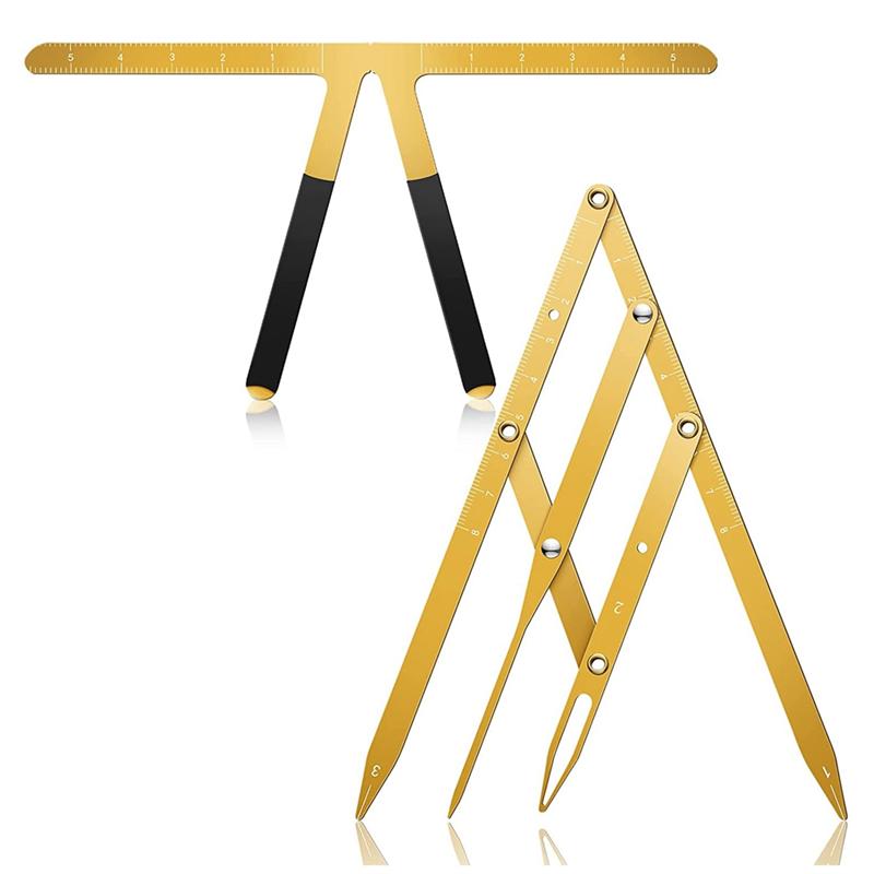 2PCS Eyebrow Ruler 3-Point Positioning Ruler Eyebrow Golden Proportion Caliper Ruler Gold