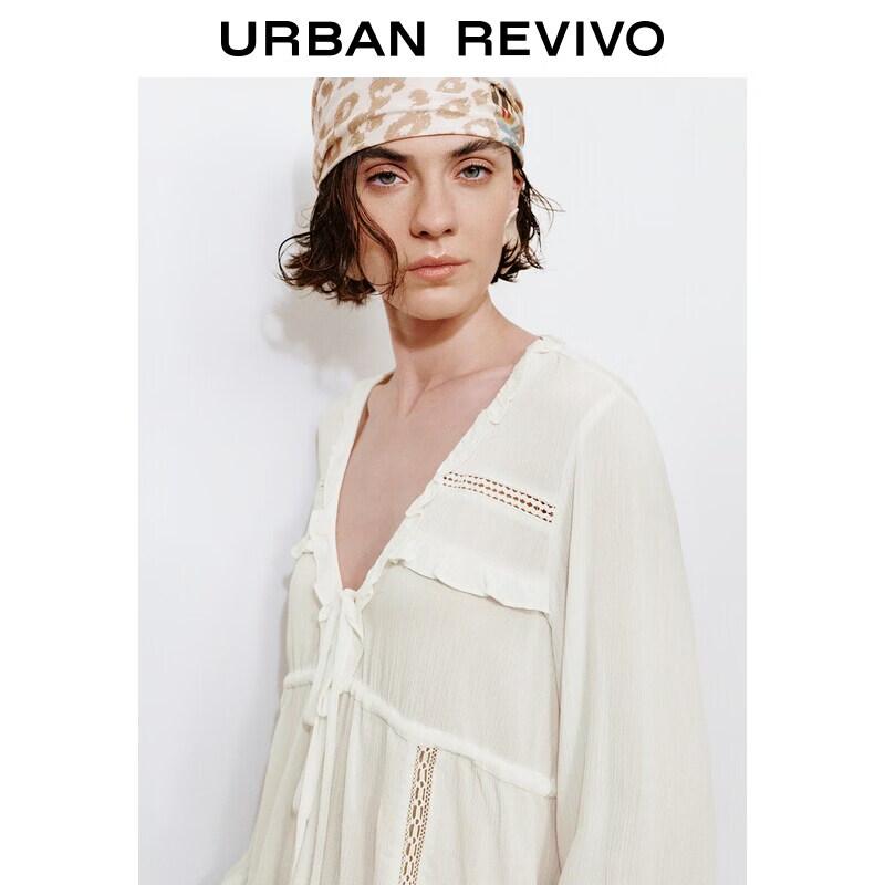 UR 2026 Spring Women s V-Neck Hollow Lace Blouse M