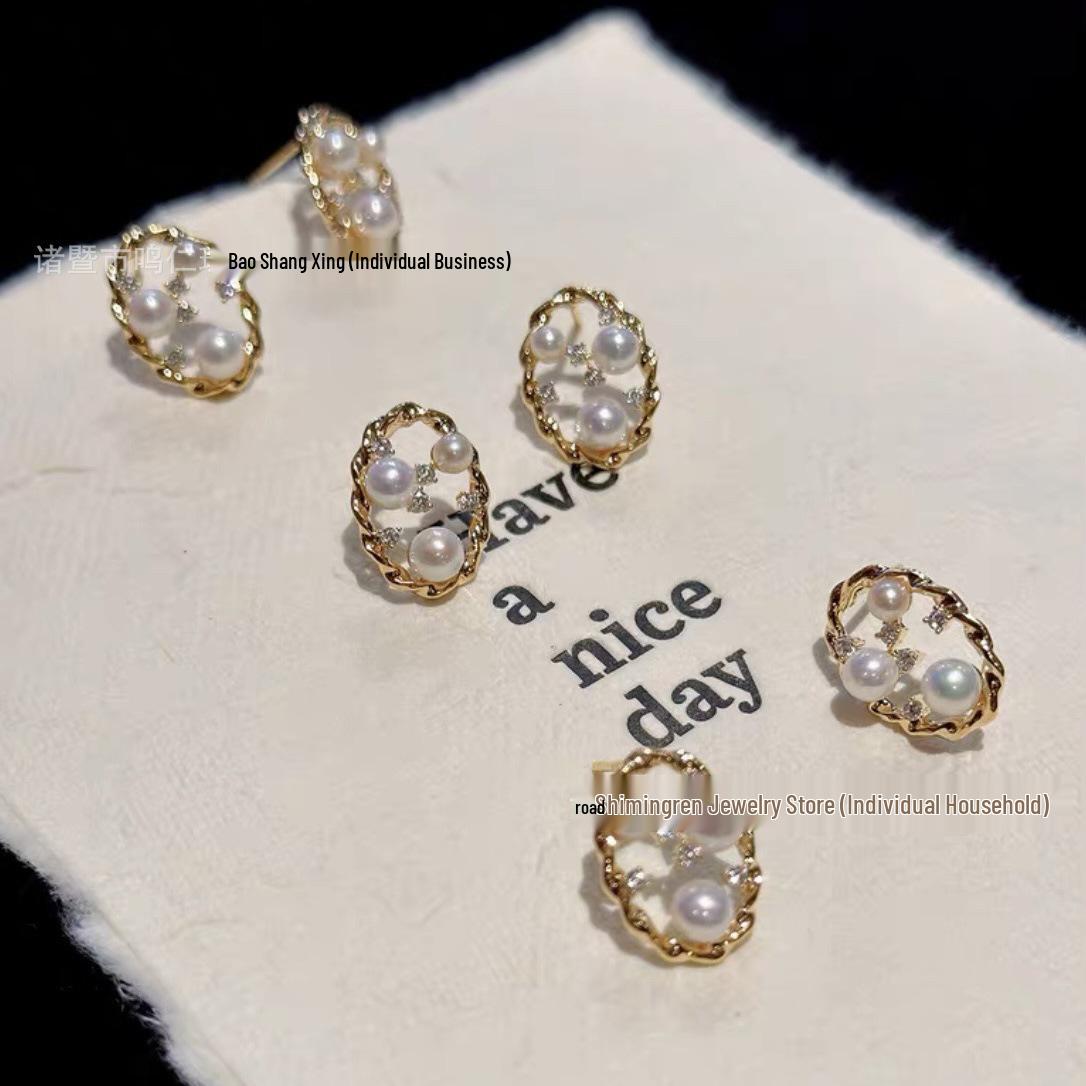 Zhuji Freshwater Pearl Ear Hoops: 3-5mm Multi-Pearl French Commuter Series - High Gloss, Brightness, Strong Light Finish 3-5mm белый