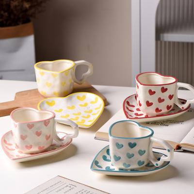 Hand Painted Love Mug Creative Heart Shaped Handle Water Cup Cute Ceramic Milk Coffee Cup