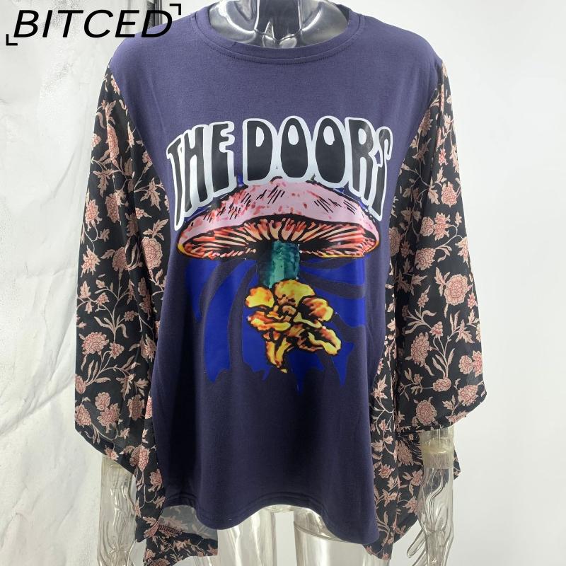 BITCED Women's Printed O-Neck Loose-Fit Casual Top