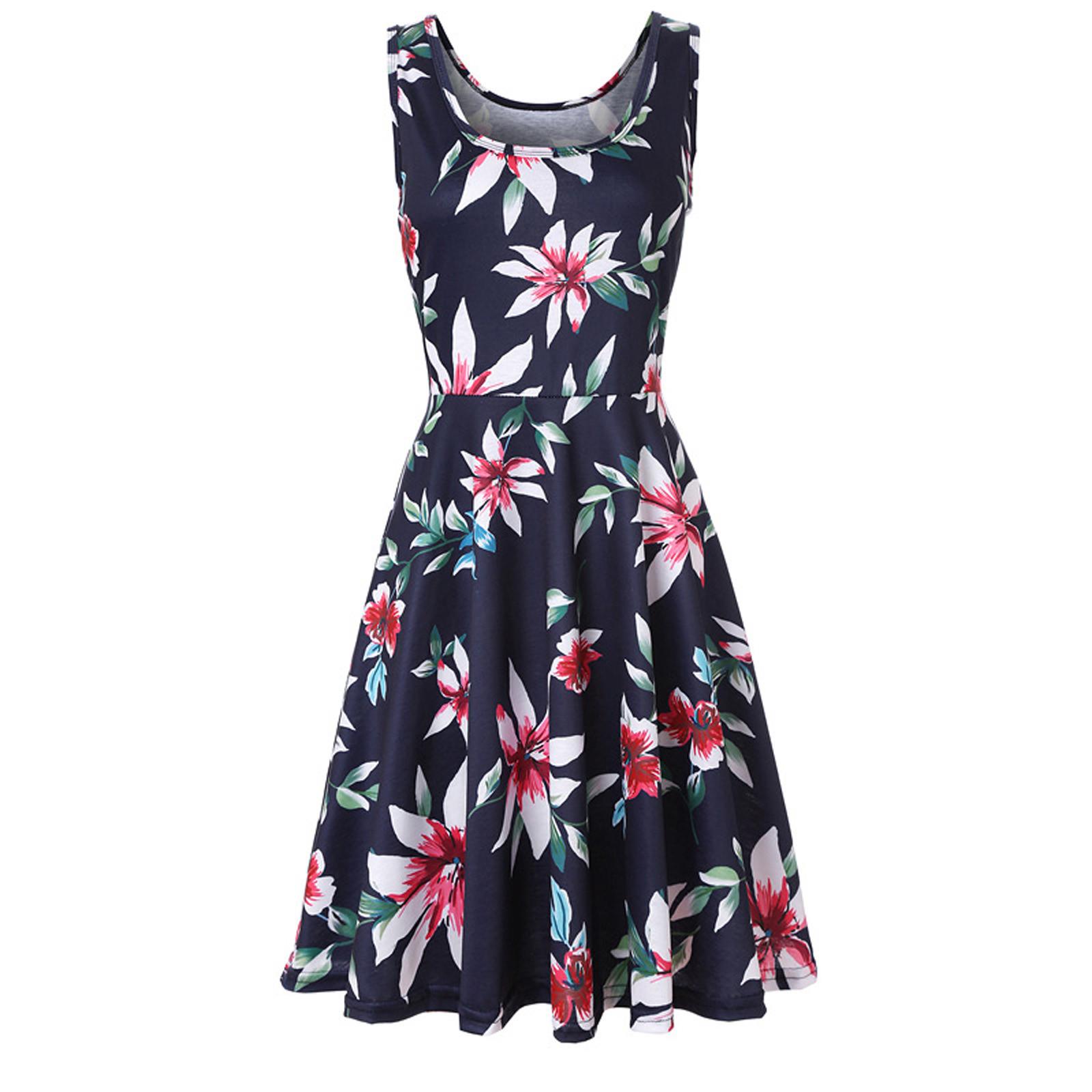 

Жіночі повсякденні сукні-майки без рукавів Літня пляжна сукня з круглим вирізом і принтом XL чорний