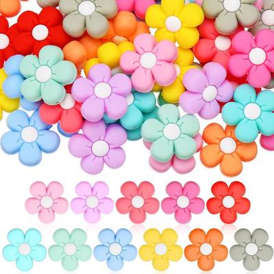 10/20pcs Colorful Flower Silicone Beads Cute Flower Beads Flat Spaced Beads Jewelry Making DIY Bracelet Necklace Earrings Keychain Crafts