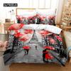 Duvet Cover Eiffel Tower Romantic Couple Flower King Comforter Cover Microfiber France Paris Cityscape Bedding Set for Teen