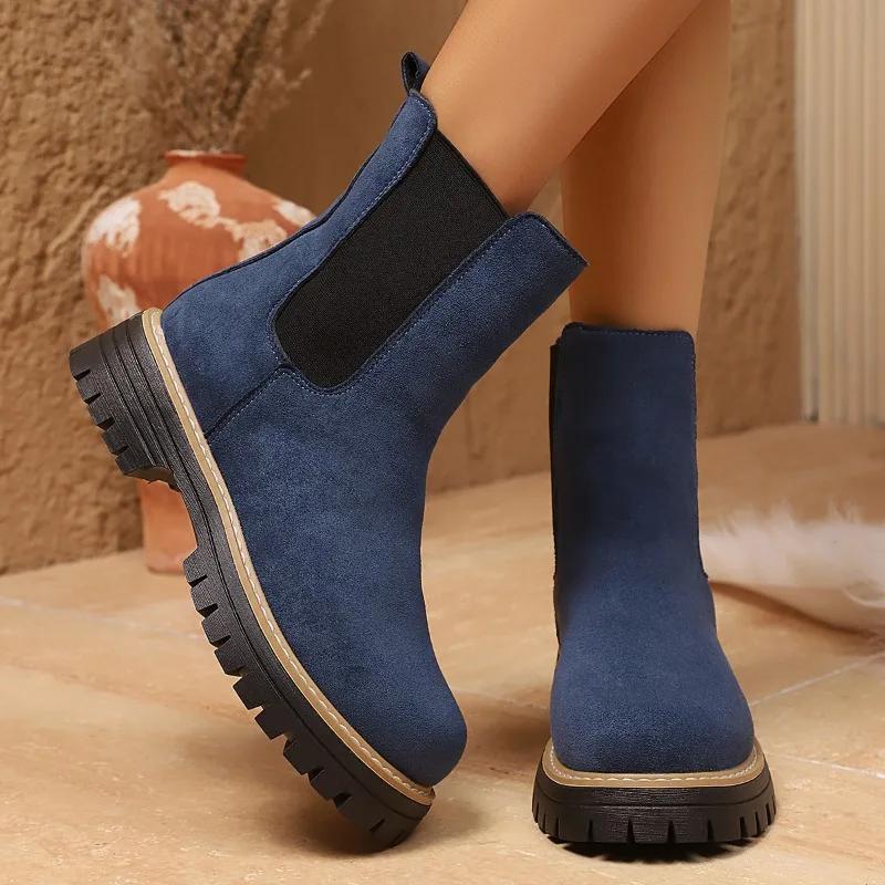 

Super Light Short Cut Square Heel Casual Super Soft Autumn Women s Mid-Cut Chelsea Boots 36 синий