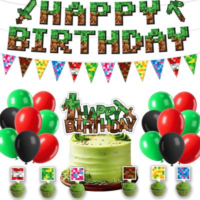 Pixel-Stil Themenpartyzubehör Minecraft Party Dekorationen Requisiten Banner Wimpel