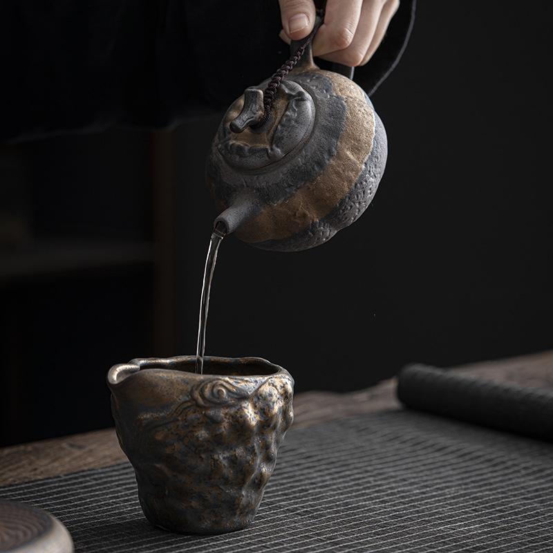 270ml Vintage Gilded Teapot Household Handmade Coarse Pottery Tea Brewer Kung Fu Tea Set