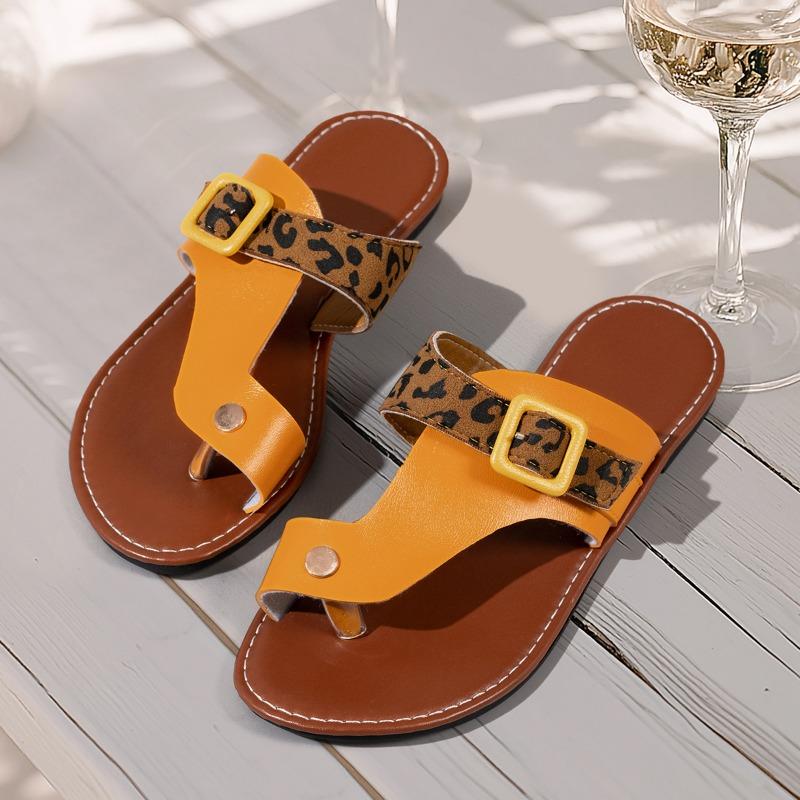 Fashion 2025 Summer New Women’s Slippers Mixed Colors Outdoor Low Heel Thong Sandals for Plus Size Comfortable Daily Casual Slippers