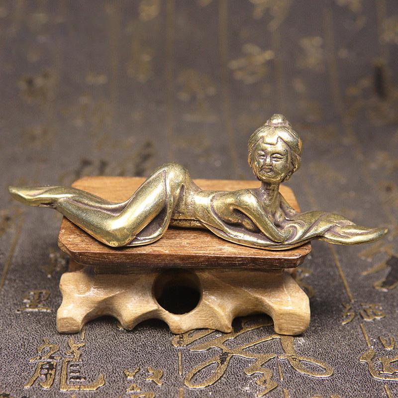 Pure Copper Ancient Maid Figurines Miniature Ornaments Paperweight Vintage Figures Office Desktop Decoration Crafts Accessories