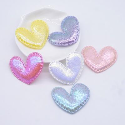 30Pcs 43*35mm Glitter Heart Applique Padded Patches for Clothes Hat Crafts Sewing Supplies DIY Headwear Hair Clips Bow Decor
