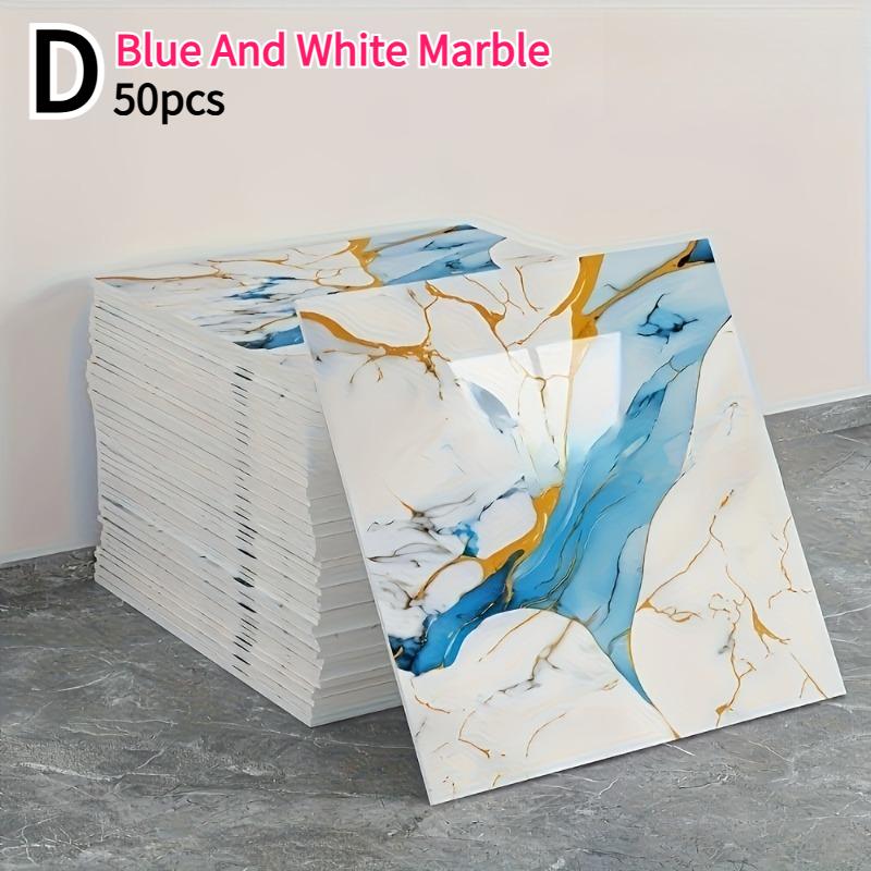 50pcs/100pcs Self-Adhesive Wall Stickers Glossy Marble Pattern Imitation Tile Peel Stick Waterproof Living Room Kitchen Bathroom