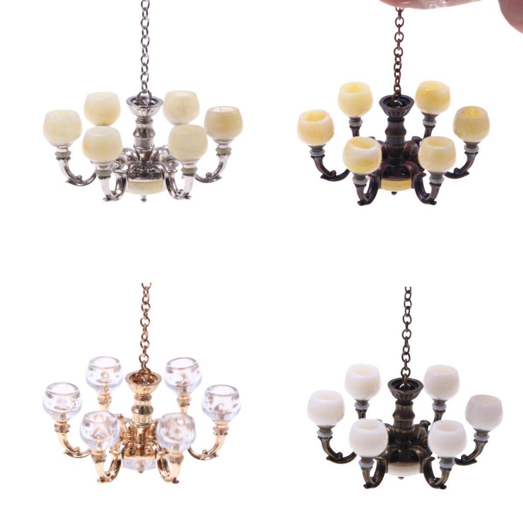 Dollhouse Miniature Retro Alloy Chandelier Pendant for Living Room Scene Decor