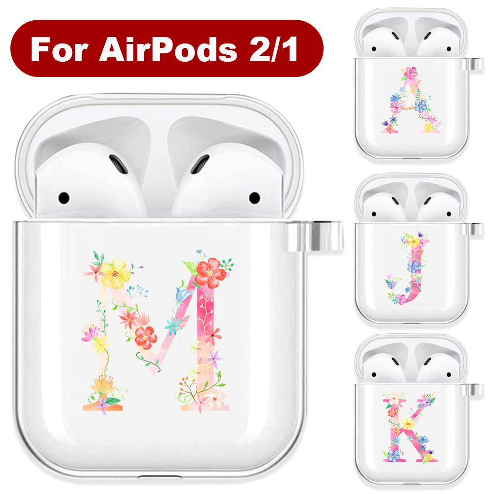 

Мягкий чехол из ТПУ с розовым цветком и буквами алфавита для AirPods 2 1 AZ, прозрачный силиконовый чехол для беспроводной Bluetooth коробки для наушников