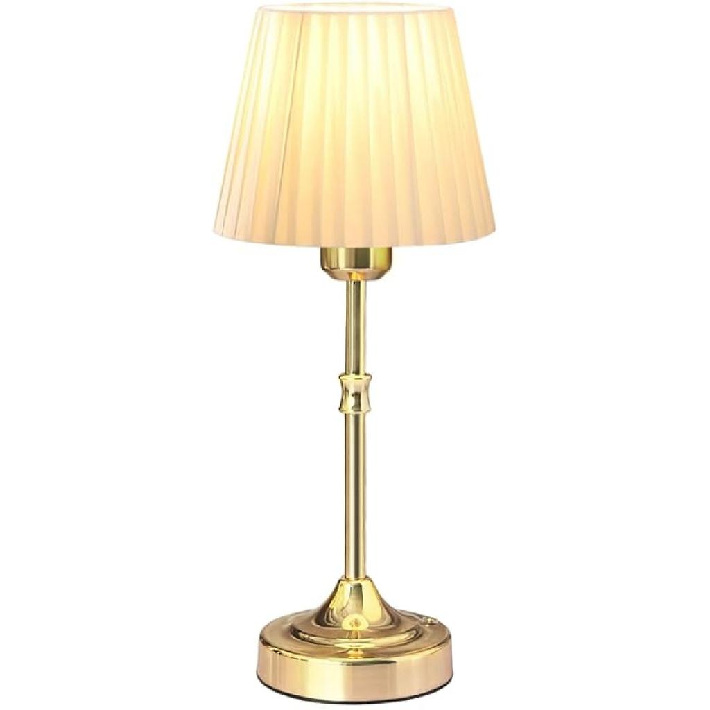 Cordless LED Metal Table Lamp, Portable Fabric Shade Desk Lamp, 3-Level Brightness, Touch Sensor Control, Rechargeable Bedside/Nursery/Dining Room