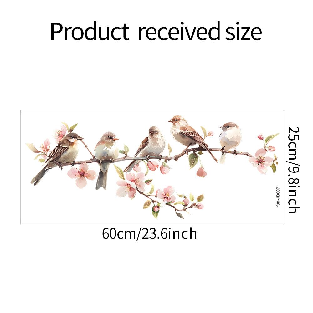 PVC Decorative Flower Birds Sticker Static Window Decor Vinyl Art Spring Flowers Glass Wall Decal for Home Bathroom Decoration