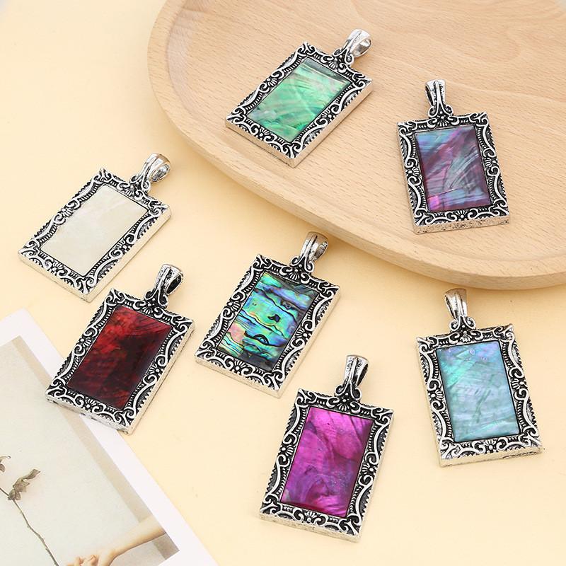 Shell Pendant Necklace With Geometric Embedding For Fashion Jewelry Crafts