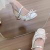Small Inside Heightened Apricot Bow High Heel Mary Jane Shoes Women's New Square Toe Block Heel Single Shoes