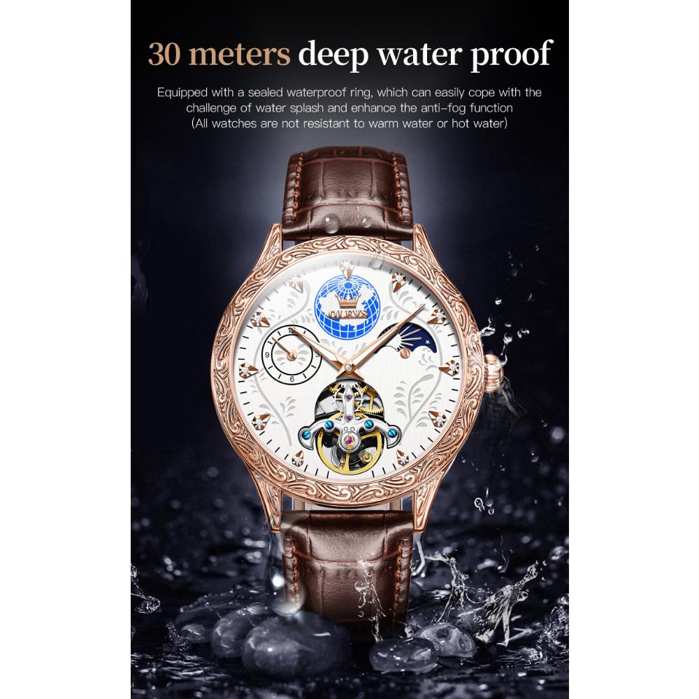 OLEVS Neue Herrenuhren, dreidimensionales Relief-Zifferblatt, aushöhlen, multifunktionale mechanische Uhren, wasserdichte Herrenuhren