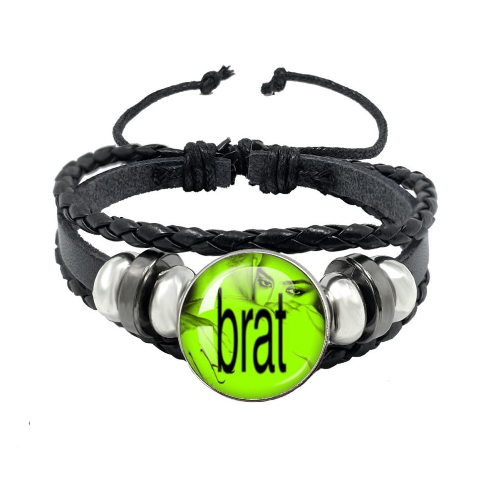 Album BRAT Charli XCX Kreatives Schwarzes Seil Knopf Glas Cabochon Lederarmband Schmuck Charme Fans Geschenk