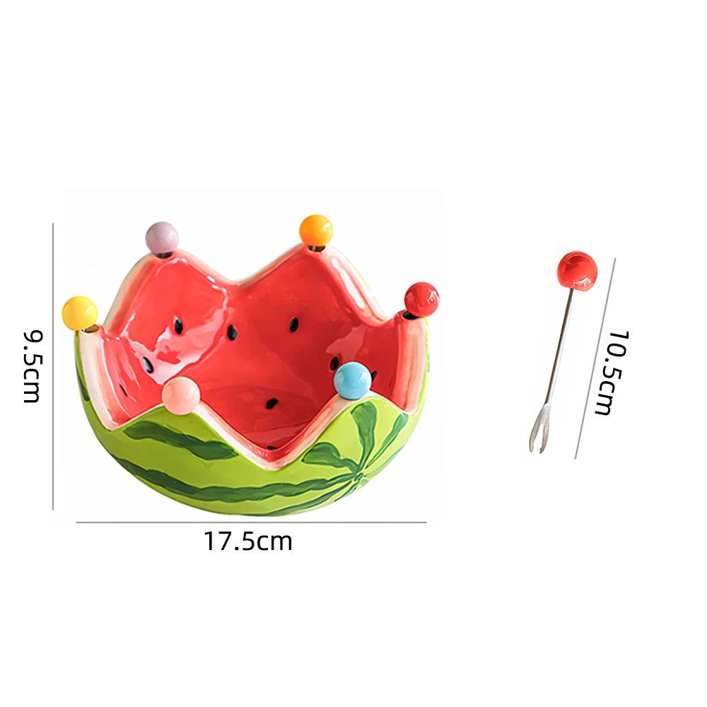 Ceramic Tableware Watermelon-shaped Bowl Fruit Fork Dish Creative Cute Stainless Steel Small Fork Home Living Room Fruit Bowl