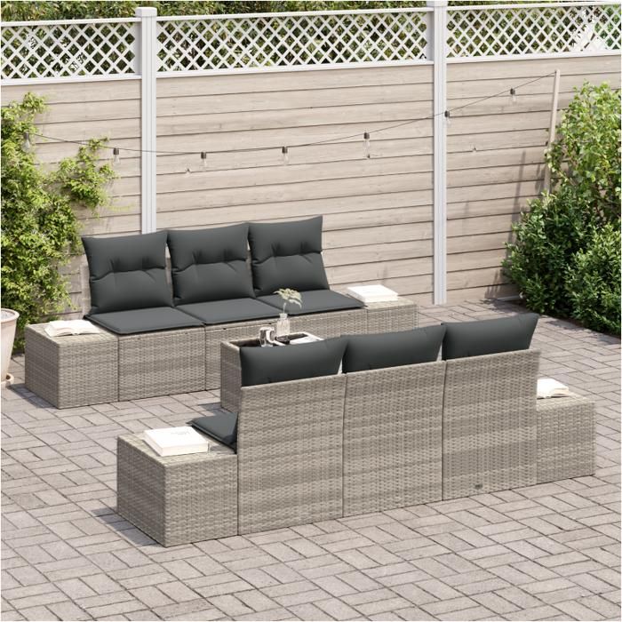 VidaXL Ensemble de 7 canapés de jardin avec coussins gris clair poly rotin 3346952