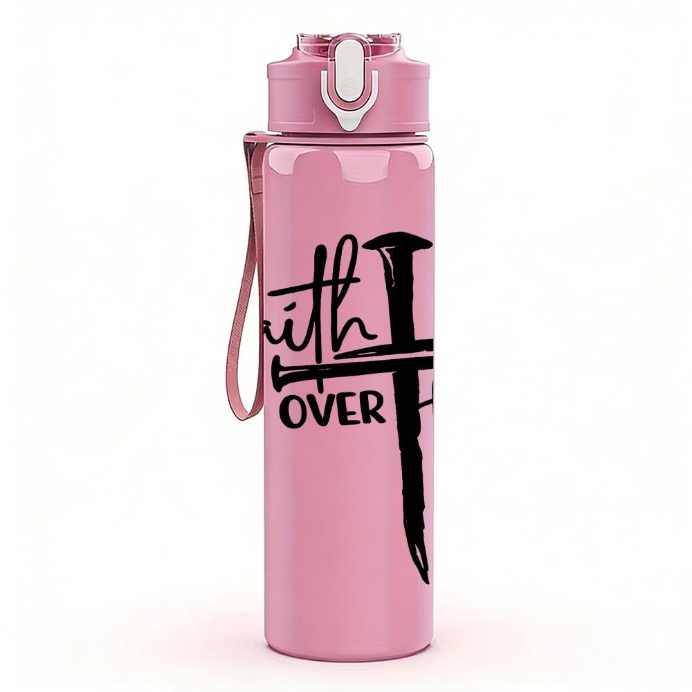 1PC Faith Over Fear Cross Religious Print 750ml Color Plastic Sports Water Bottle Leakproof Flip Straw Lid Suitable for Sports Office Home Use
