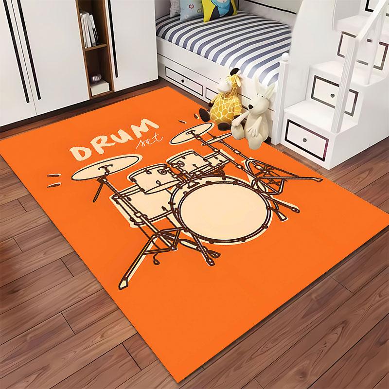 Drum Set Design Orange Carpet Suitable As a Non-slip Mat for the Living Room or Bedroom Sofa