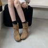 2025 Winter New Thick-soled Pleated Inner Sloping Heel Woven Suede Round Head Low Tube Thin Martin Women's Short Boots