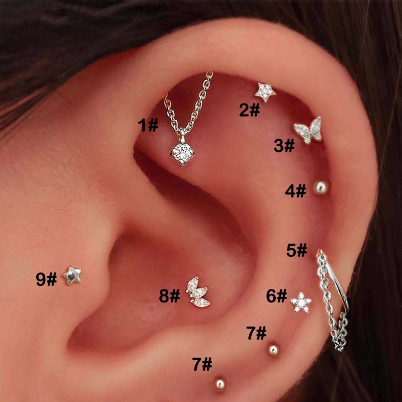 

Tragus Piercing Women s Hoop Earrings with Chain Helix Star Butterfly Crown Zircon Ear Rook Daith Sung Body Jewelry Gift CC084 1-1pc