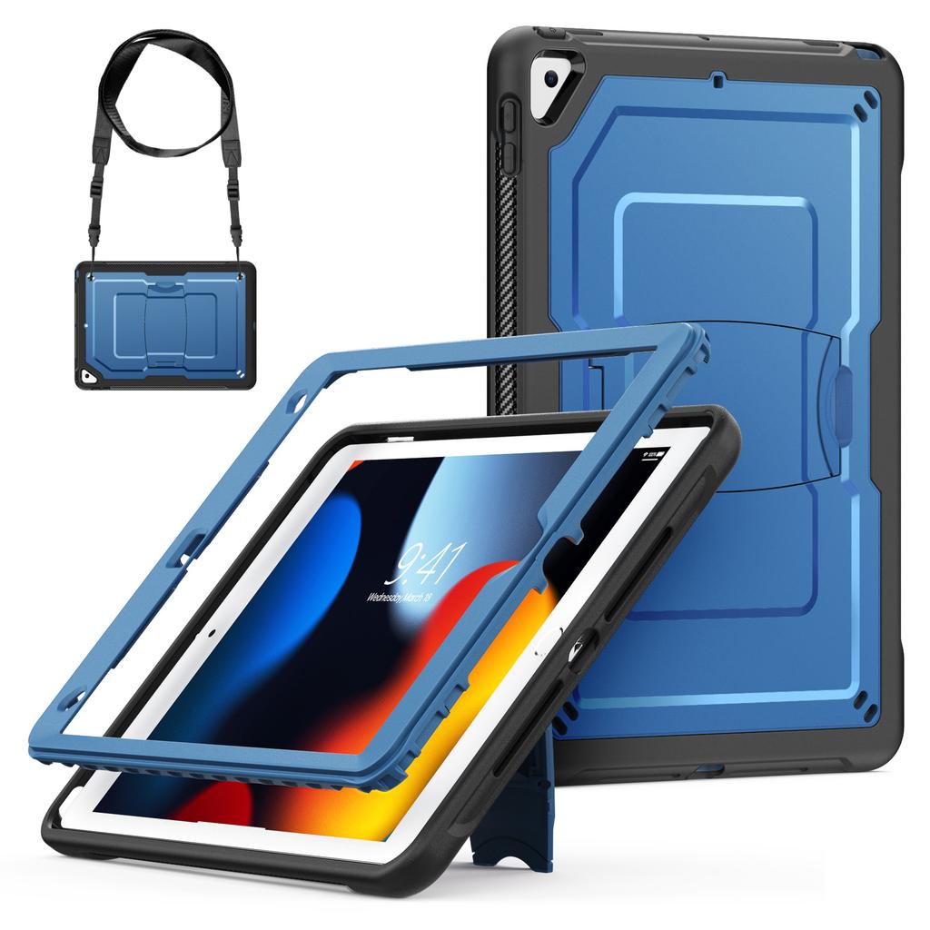 Kickstand PC + TPE Tablet Case with Shoulder Strap For iPad 10.2 (2021)/(2020)/(2019)/Air 10.5 inch (2019)/Pro 10.5-inch (2017)