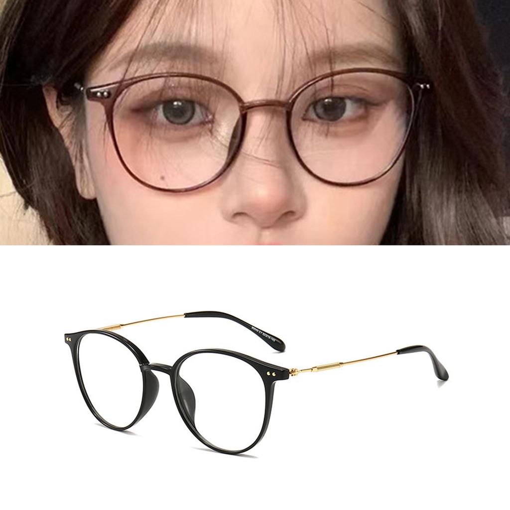 Round Anti Blue Light Glasses for Women Lightweight Brown Frame Eyewear