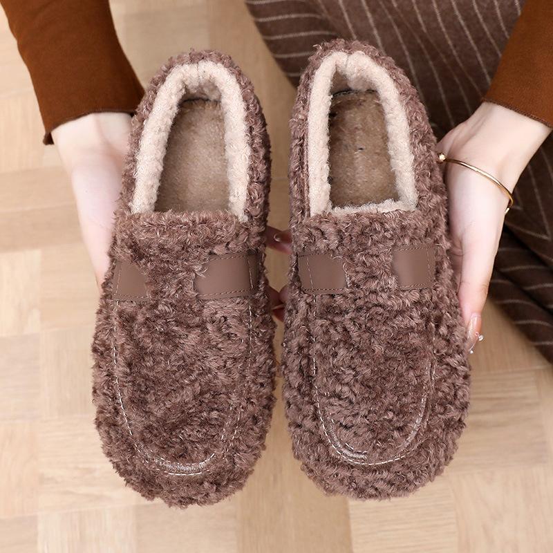 Winter Fleece Loafers Shoes for Women Walking Shoes Casual Warm Indoor Outdoor Sneakers Non-Slip Cozy House Shoes Women's Furry Work Flats Shoes