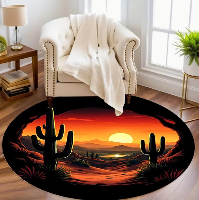 Realistic Sunflower Round Area Rug Vivid Floral Pattern Non-Slip Floor Carpet for Living Rooms Natural Home Decor Areas
