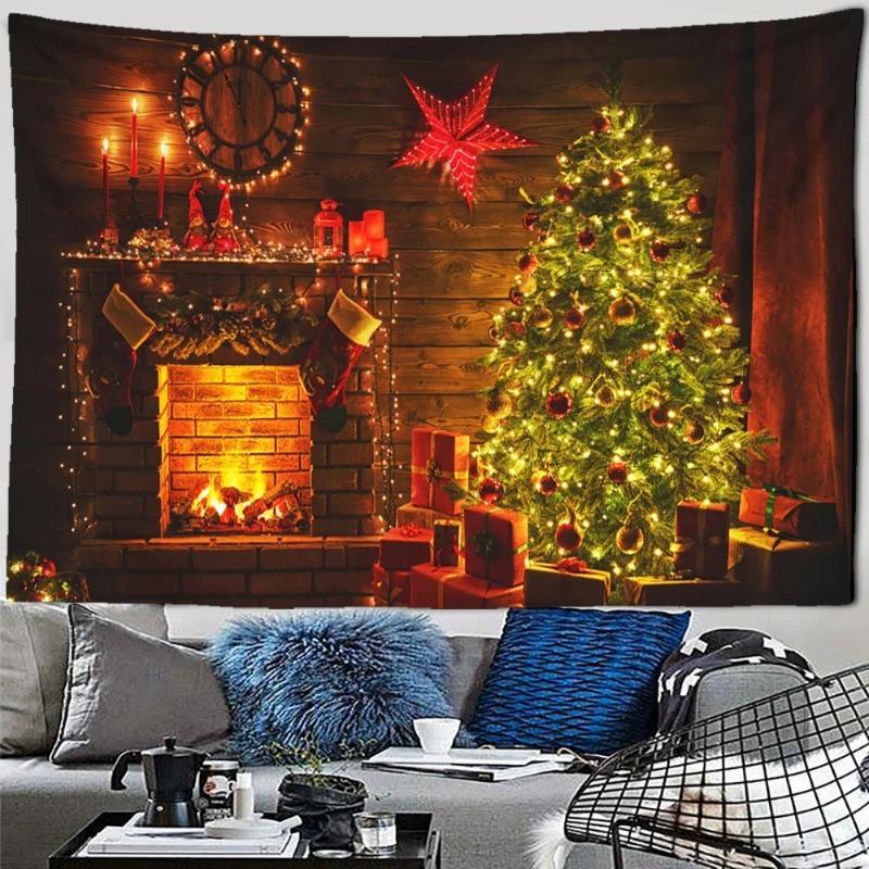 Santa Claus Christmas Tapestry Christmas Tree Wall Decoration Background Fabric Red Stove Tapestry Holiday Happy New Year