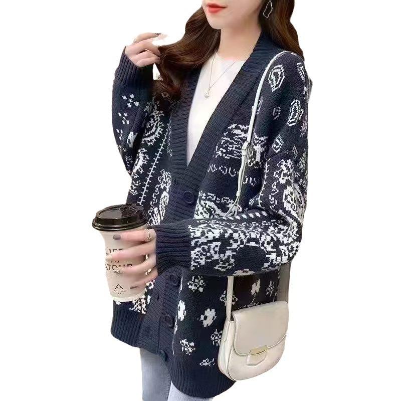 Autumn New Coat Top Women's Fresh Sweet Retro Lazy Style Design Loose Niche Knitted Cardigan