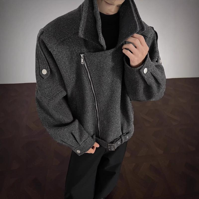 Giacca Casual Corta da Uomo in Lana Grigia Monocolore con Vita Stretta Capospalla Invernale