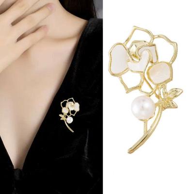 Moda Broche de Flor de Camelia con Perlas para Mujeres Niñas Elegante Versátil Corsage Solapa de Abrigo Vestido Accesorios para Ropa Regalos