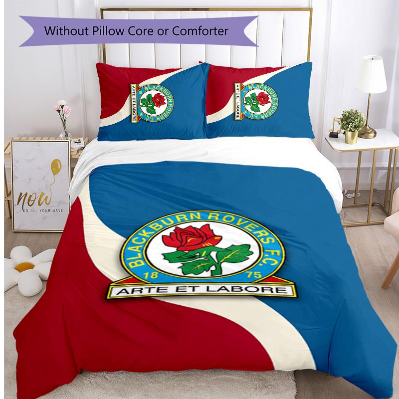 Blackburn Rovers Fußball Aufdruck 3-teiliges Bettwäsche-Set, Bequemes hautfreundliches Schlafzimmer-Bettbezug-Set