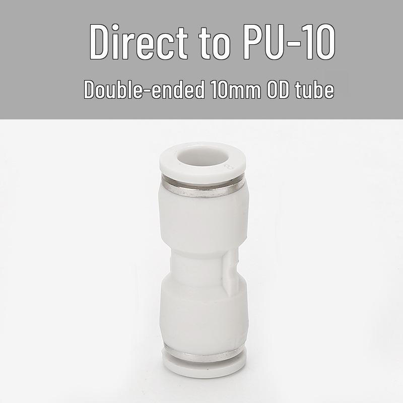 Straight Quick Push-In Pneumatic Air Tube Connector, PU Sizes 6-16, Plastic Two-Way Joint